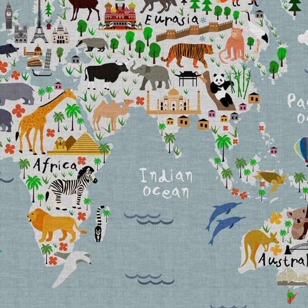 Stampa su tela di grande formato della collezione Colour My Baby - Animal Map