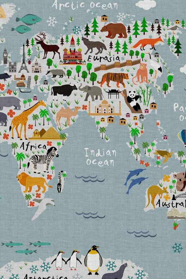 Stampa su tela di grande formato della collezione Colour My Baby - Animal Map