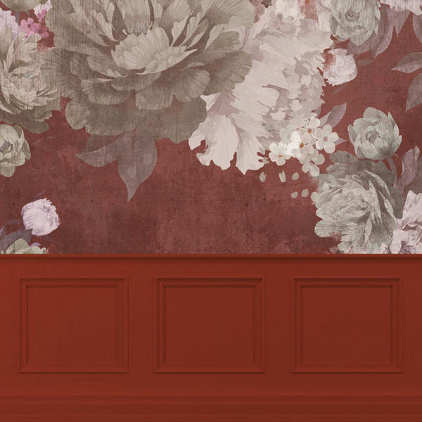 Carta da parati Boiserie Rosso floreale by Caos Creativo