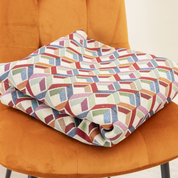 Tessuto gobelin fantasia cubi 3D multicolore con sfondo beige - Tessuti moderni e colorati per arredamento Deco Italian Design