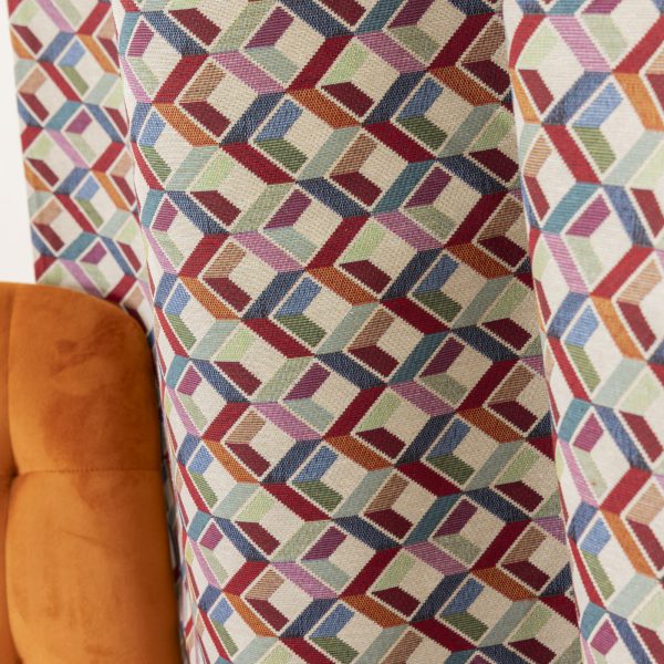 Tessuto gobelin fantasia cubi 3D multicolore con sfondo beige - Tessuti moderni e colorati per arredamento Deco Italian Design