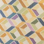 Buy Gobelin fabric with yellow, olive green and blue three-dimensional cube pattern on a beige ground (280x270 cm) at Deco Italian Design. Geometric design and high quality.