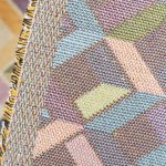 Buy Gobelin fabric with yellow, olive green and blue three-dimensional cube pattern on a beige ground (280x270 cm) at Deco Italian Design. Geometric design and high quality.