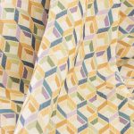 Buy Gobelin fabric with yellow, olive green and blue three-dimensional cube pattern on a beige ground (280x270 cm) at Deco Italian Design. Geometric design and high quality.