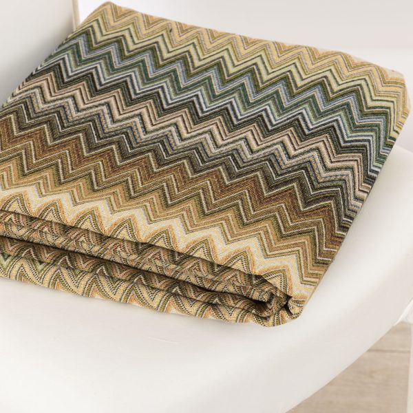 Zig zag chevron patterned gobelin fabric in shades of beige, olive green and brown - Deco Italian Design luxury upholstery fabrics