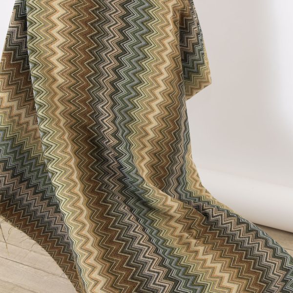 Zig zag chevron patterned gobelin fabric in shades of beige, olive green and brown - Deco Italian Design luxury upholstery fabrics