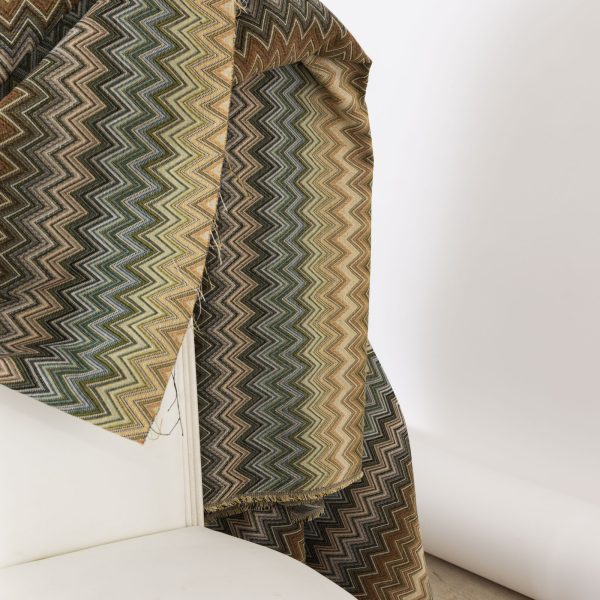 Zig zag chevron patterned gobelin fabric in shades of beige, olive green and brown - Deco Italian Design luxury upholstery fabrics