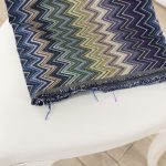 Gobelin fabric with navy blue, forest green and cream chevron zig zag pattern - Deco Italian Design luxury home decor fabrics