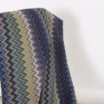 Gobelin fabric with navy blue, forest green and cream chevron zig zag pattern - Deco Italian Design luxury home decor fabrics