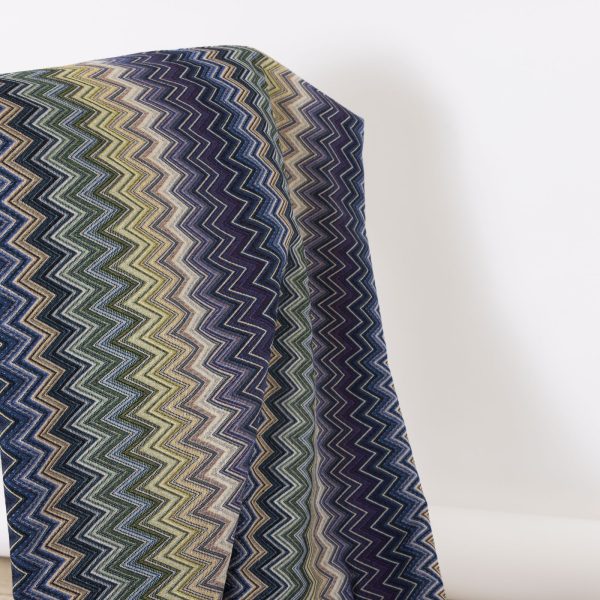 Gobelin fabric with navy blue, forest green and cream chevron zig zag pattern - Deco Italian Design luxury home decor fabrics