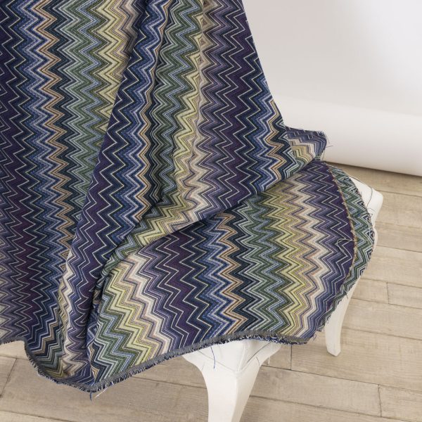 Gobelin fabric with navy blue, forest green and cream chevron zig zag pattern - Deco Italian Design luxury home decor fabrics