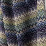 Tessuto gobelin con pattern zig zag chevron blu navy, verde bosco e crema - Tessuti per arredamento di lusso Deco Italian Design