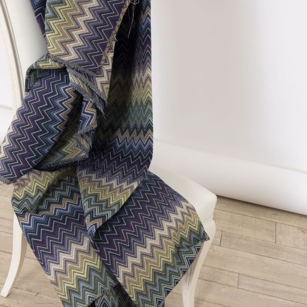 Gobelin fabric with navy blue, forest green and cream chevron zig zag pattern - Deco Italian Design luxury home decor fabrics