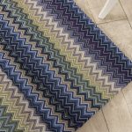 Gobelin fabric with navy blue, forest green and cream chevron zig zag pattern - Deco Italian Design luxury home decor fabrics