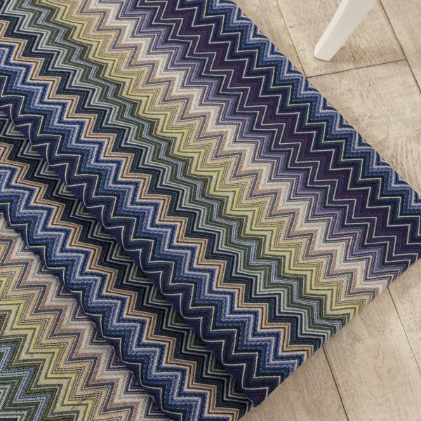 Gobelin fabric with navy blue, forest green and cream chevron zig zag pattern - Deco Italian Design luxury home decor fabrics