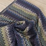 Gobelin fabric with navy blue, forest green and cream chevron zig zag pattern - Deco Italian Design luxury home decor fabrics