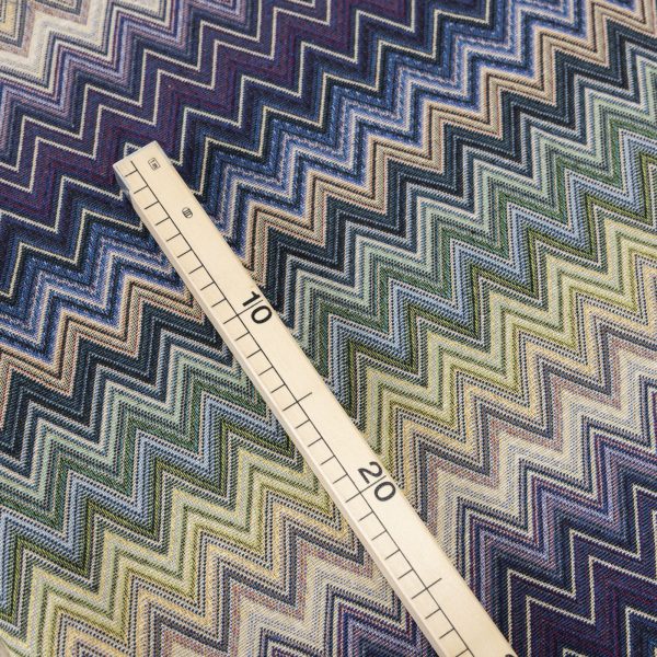 Gobelin fabric with navy blue, forest green and cream chevron zig zag pattern - Deco Italian Design luxury home decor fabrics
